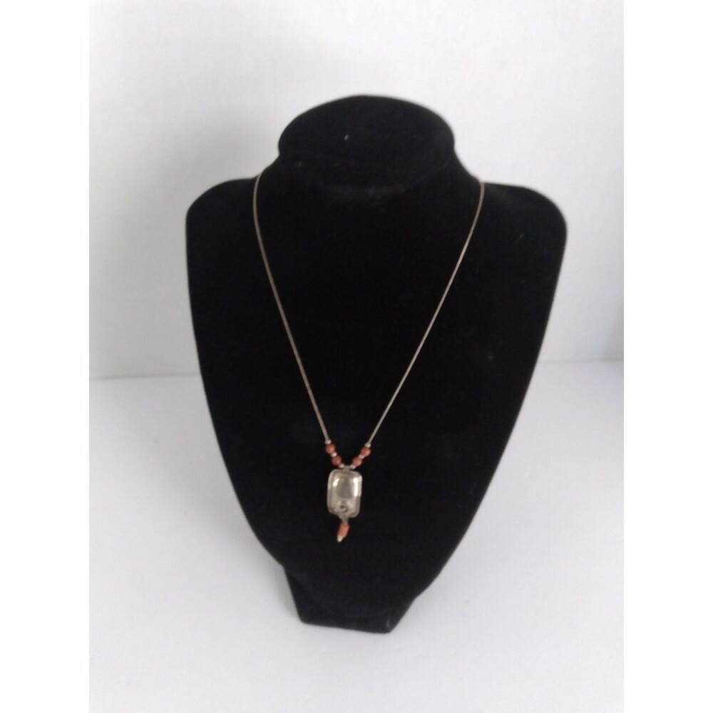 Silver Tone Pendant Necklace with Coral Beads Boho Fashion Jewelry